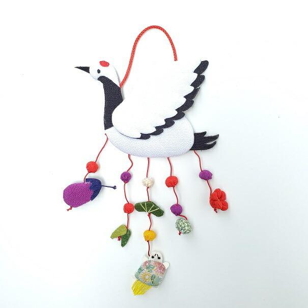 インテリア　額縁　鶴　縁起物　アンティーク　着物 お正月飾り】金鶴 金亀 水引き手作り細工 縁起物 日本製 壁掛け