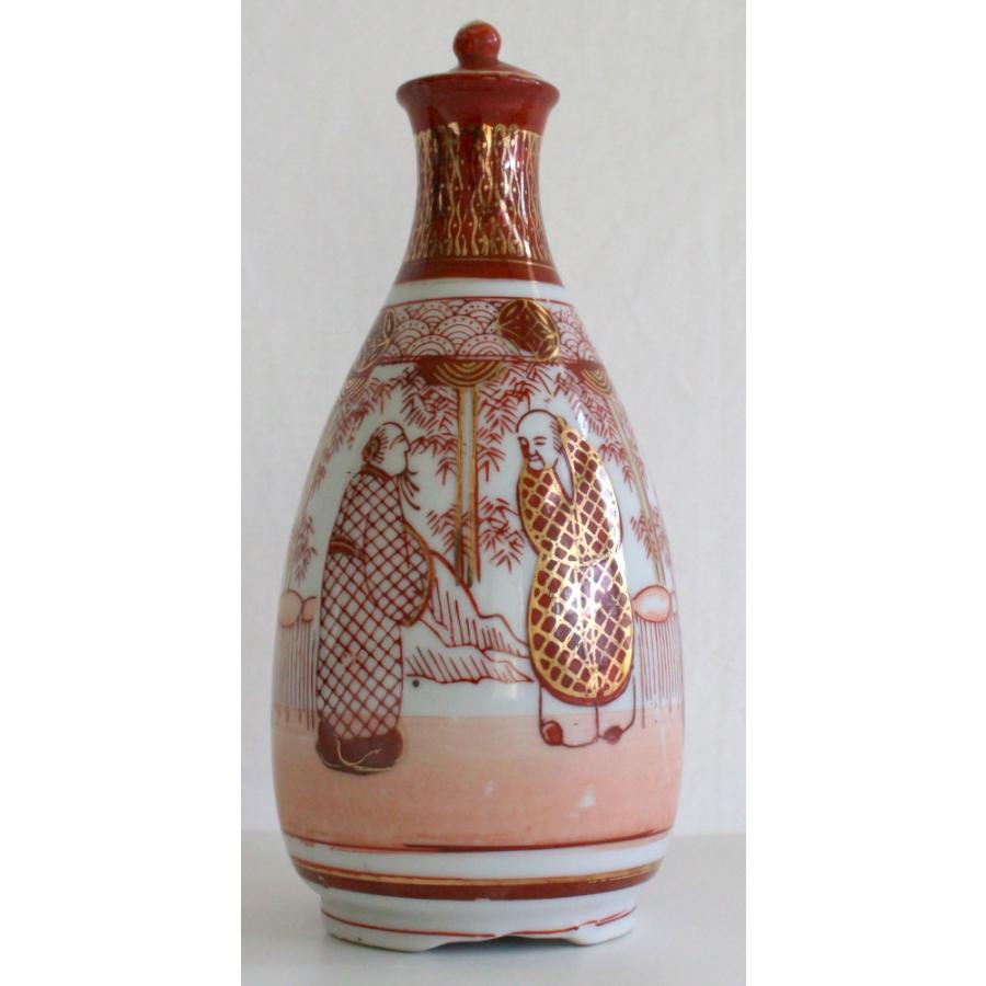 九谷焼 1023/中古/九谷焼 赤絵金彩 絵柄：竹林賢人文 徳利（銚子