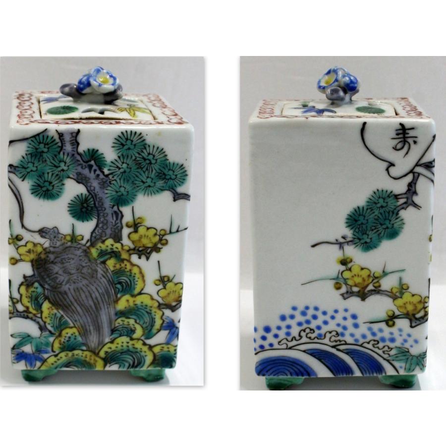 九谷焼 角福 香炉 陶器製 茶道具 1400/中古・蓋にヒビあり！貫入あり