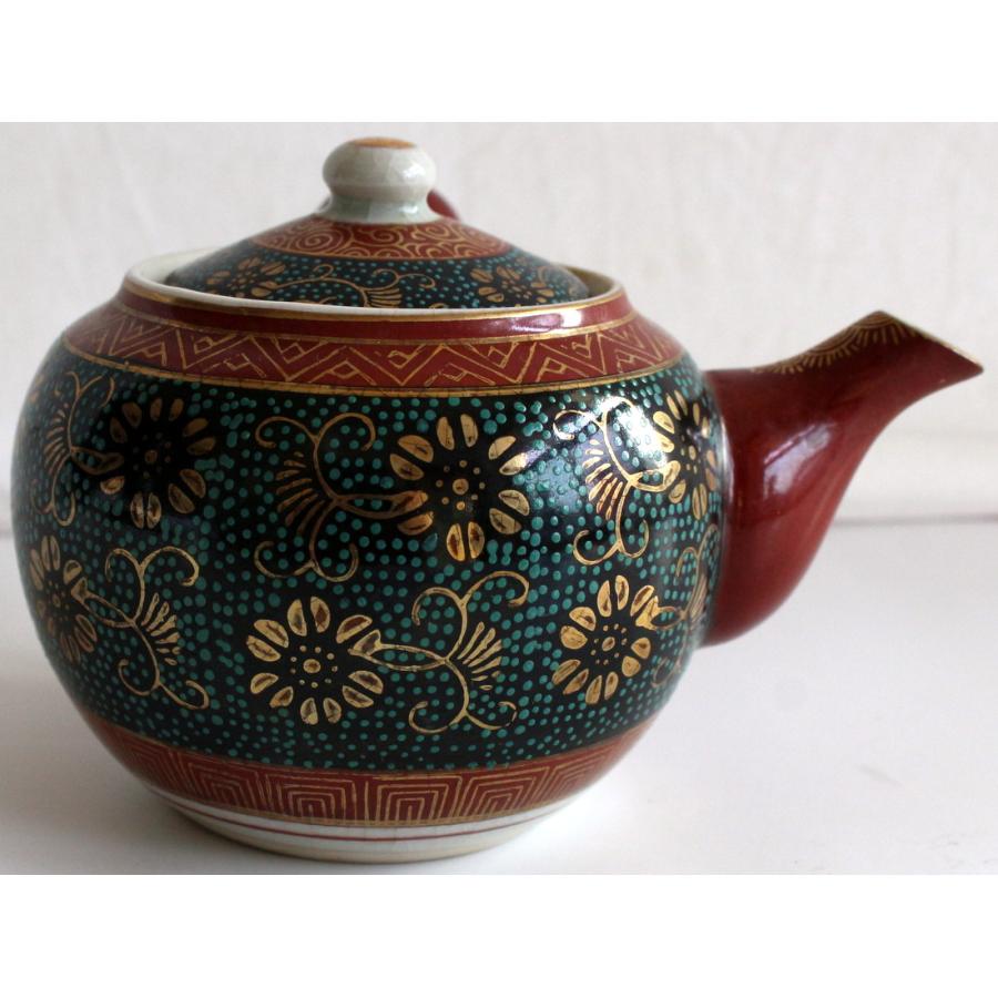 九谷焼 1428/中古/九谷焼 九谷栄峰 青粒鉄仙 茶器セット 横手急須