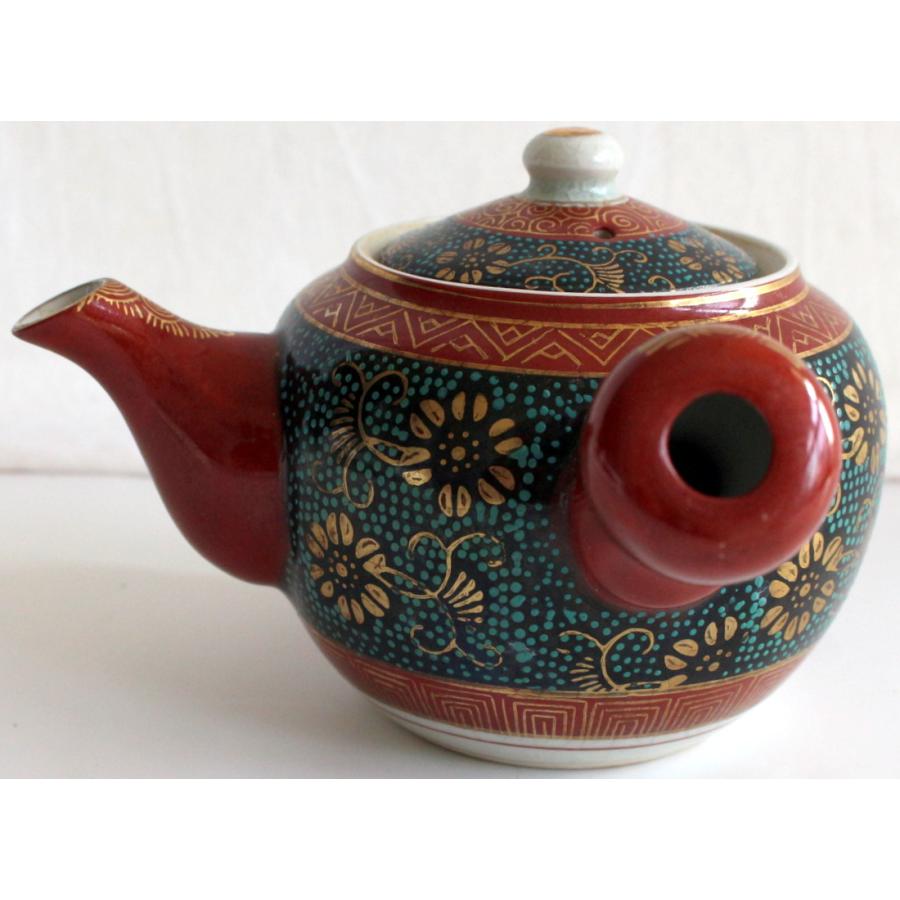 九谷焼 1428/中古/九谷焼 九谷栄峰 青粒鉄仙 茶器セット 横手急須