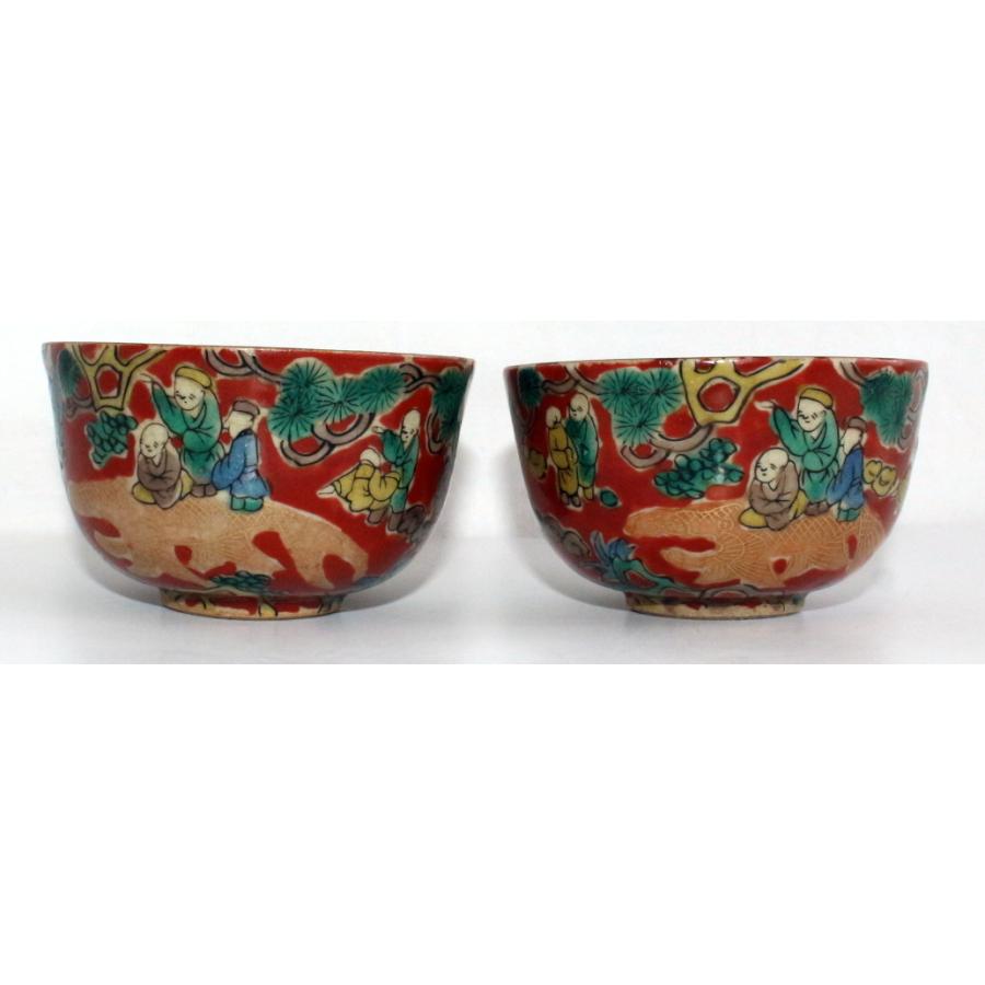 九谷焼 　湯呑み茶碗　2ヶセット　骨董品 九谷焼 1482/中古・骨董/九谷焼 九谷木米 湯呑茶碗 2点 ※色絵 金彩