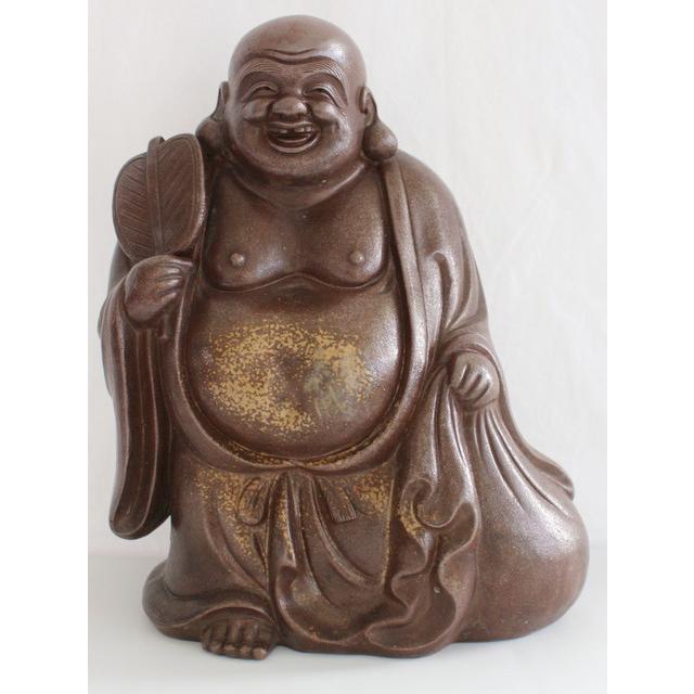 609/中古/備前焼 窯変ゴマ釉 木村陶峰 布袋尊 高さ：約33cm 横：約26cm