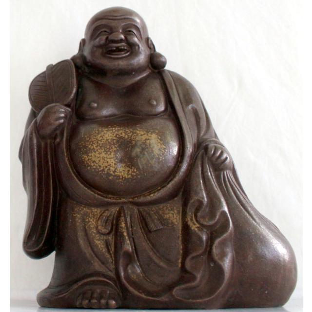 609/中古/備前焼 窯変ゴマ釉 木村陶峰 布袋尊 高さ：約33cm 横：約26cm