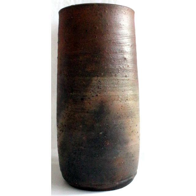 637/美品・備前焼 伊勢崎満 備前花生 高さ：19.5cm 共箱 写真にてご