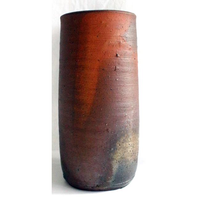 637/美品・備前焼 伊勢崎満 備前花生 高さ：19.5cm 共箱 写真にてご