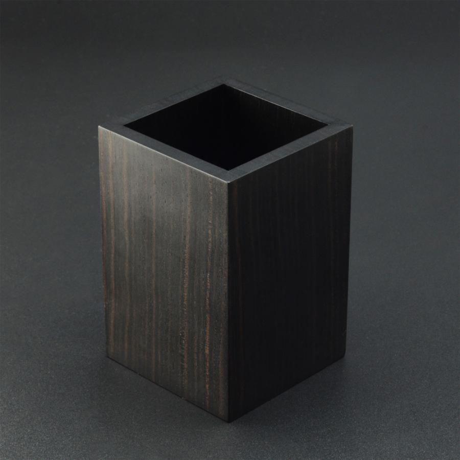 ペンスタンド 縞黒檀 ペン立て 筆立 木製 無垢 シンプル