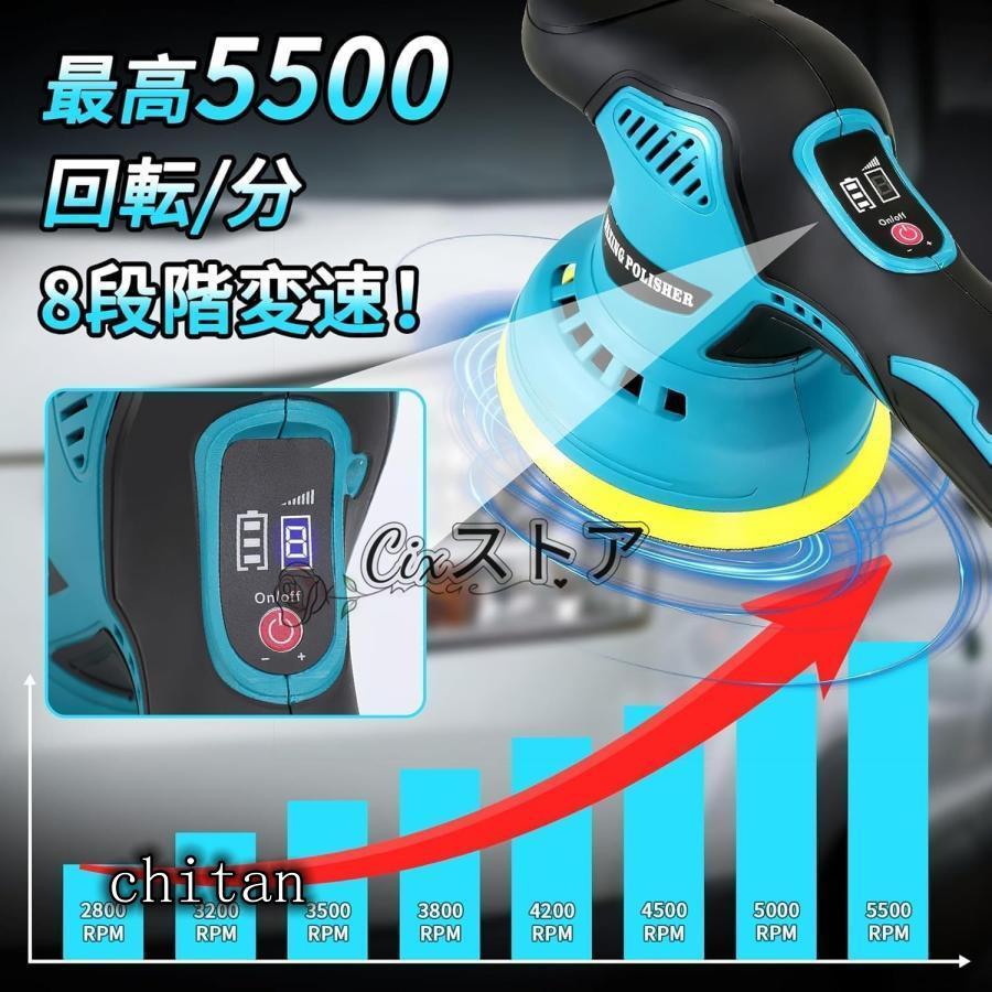 ポリッシャー バフ 125mm 電動 充電式 8段階変速 車 研磨 サンド