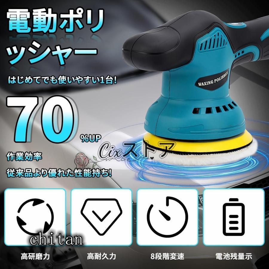 ポリッシャー バフ 125mm 電動 充電式 8段階変速 車 研磨 サンド