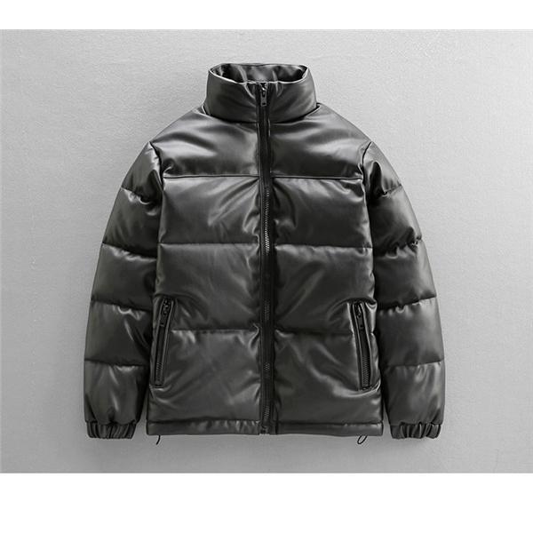 マウンテンパーカー メンズ 中綿ジャケット ハイネック レザー  