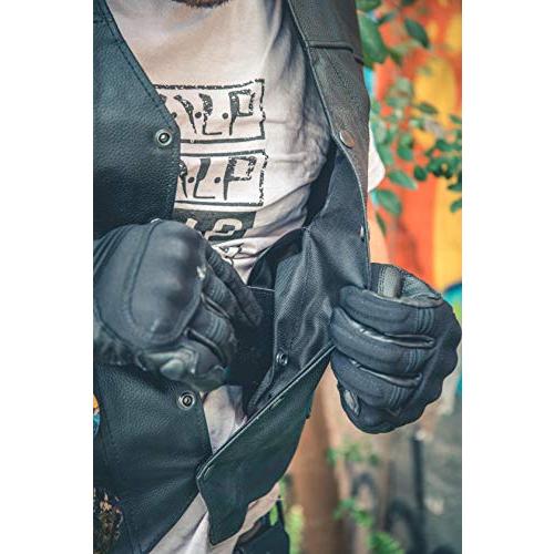 値引きサービス 革バイクベスト男性用ブラッククラシックビンテージクラブライディングバイカーベスト隠しガンポケット付き (XL)