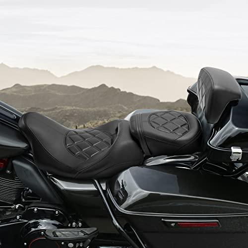 純正買付 SLMOTOモーターサイクルシートハーレーダビッドソンTouring Road King Street Glide 2009-2020 Trike 2010-2022 CVOカスタムバイク黒ステッチ用バックレスト