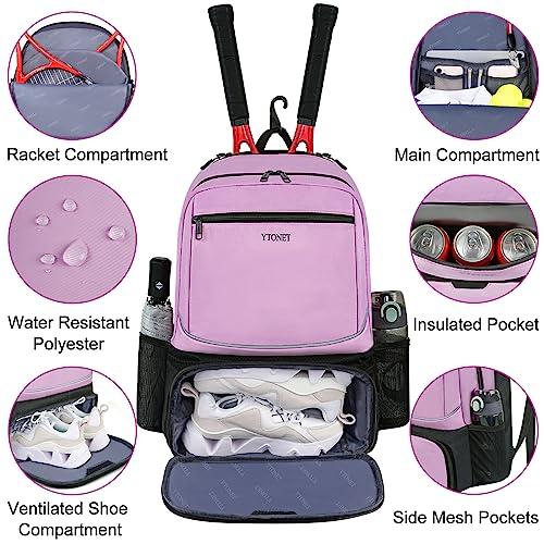テニスバッグテニスバックパック女子男子用ラケット2個バトミントンスカッシュラケット、ピックルボールパドル、ボールの小物を入れるための断熱ポケットと テニスバッグテニスバックパック女子男子用ラケット2個バトミントンスカッシュラケット ピックルボールパドル