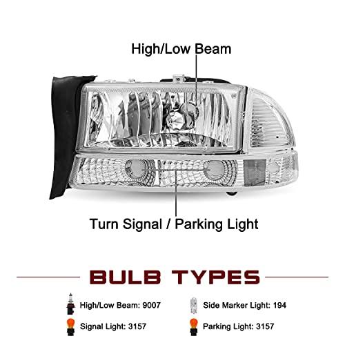から厳選した JSBOYATハロゲンヘッドライトアセンブリ交換97-04ダッジ・ダコタ/98-03ダッジ・デュランゴバンパーライト付き4 PCS交換ヘッドランプドライバーパッセンジャ