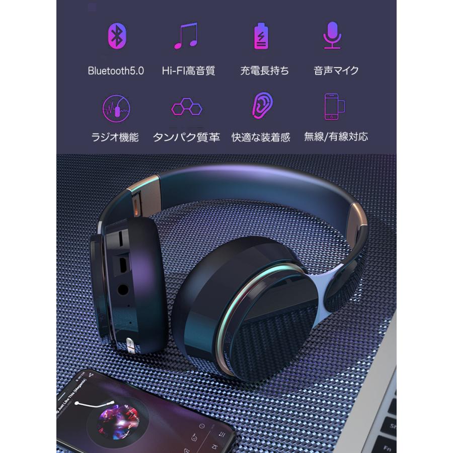 ワイヤレスヘッドホン Bluetooth5.0 ヘッドセット 高音質 選べる5色
