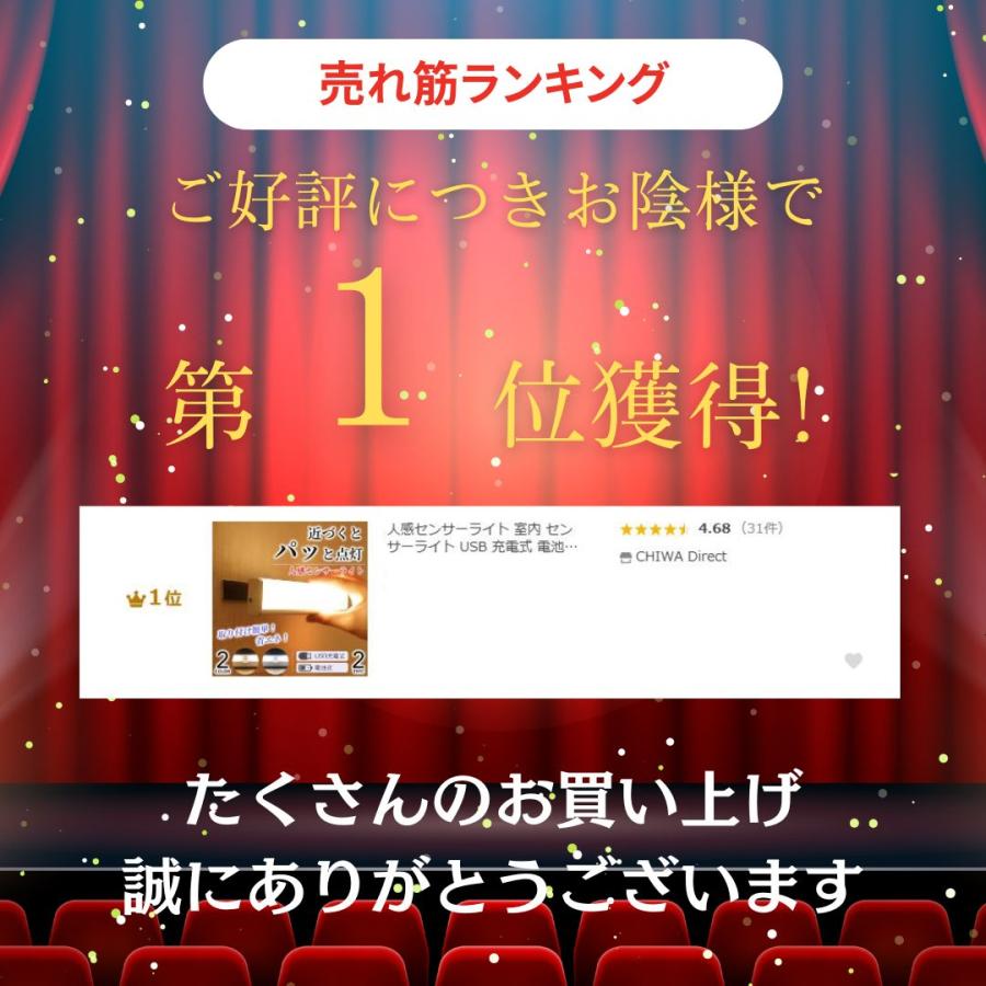 人感センサーライト 室内 センサーライト USB 充電式 電池式