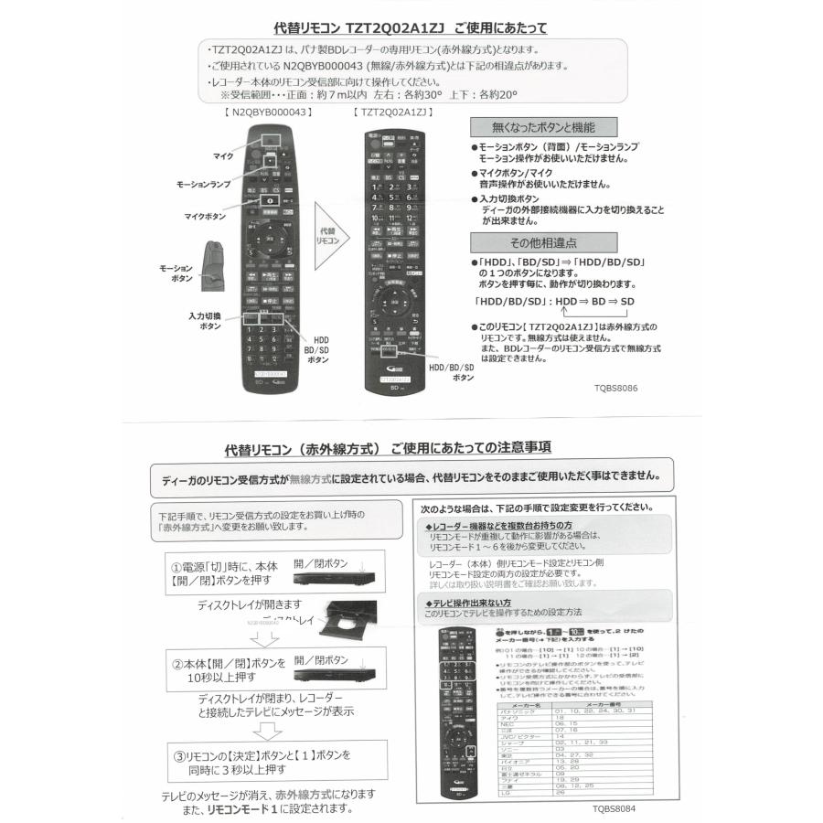 パナソニック 純正BD/DVDレコーダー用リモコン N2QBYB000043 : Chiyo