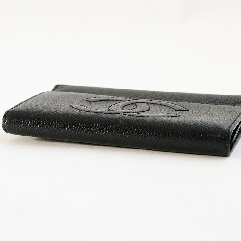 中古 シャネル CHANEL 財布 キャビアスキン 三つ折り財布 A13225 ブラック コンパクトの画像