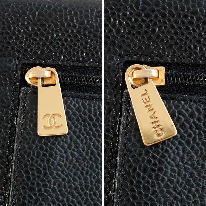 中古 シャネル CHANEL 財布 キャビアスキン 三つ折り財布 A13225 ブラック コンパクトの画像