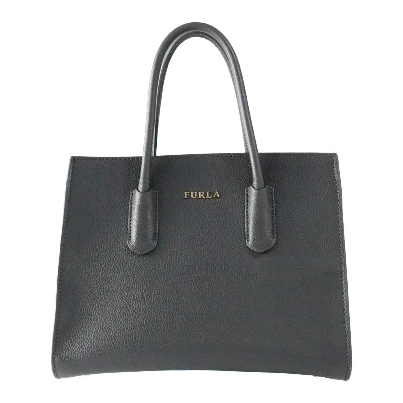 ス*ー様 【未使用級】FURLA フルラ ハンドバッグ 黒 レザー ベルト 中古 フルラ レザー ハンドバッグ レディース F7342 : リサイクル