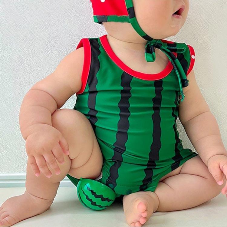 スイミング ロンパース 水着 ベビー水着 キッズ 可愛い ベビー水着 キャップ付き ベビー みずぎ 子供 プール スイカ柄 イチゴ柄 水遊び 夏 赤ち |  | 02