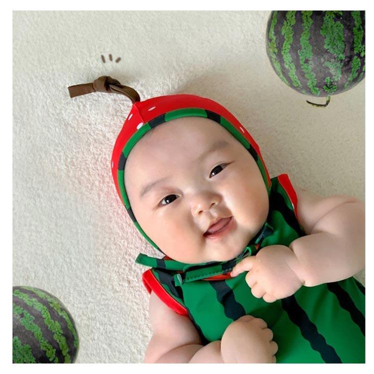 スイミング ロンパース 水着 ベビー水着 キッズ 可愛い ベビー水着 キャップ付き ベビー みずぎ 子供 プール スイカ柄 イチゴ柄 水遊び 夏 赤ち |  | 08