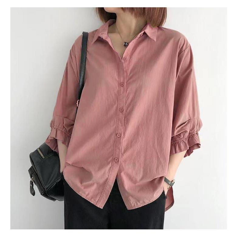 ゆったり バルーンスリーブ 七分袖 普段着 七分袖 パフスリーブ 長袖 トップス レディース シャツ 春夏 襟付きシャツ 袖 ギャザー きれいめ 大き |  | 11