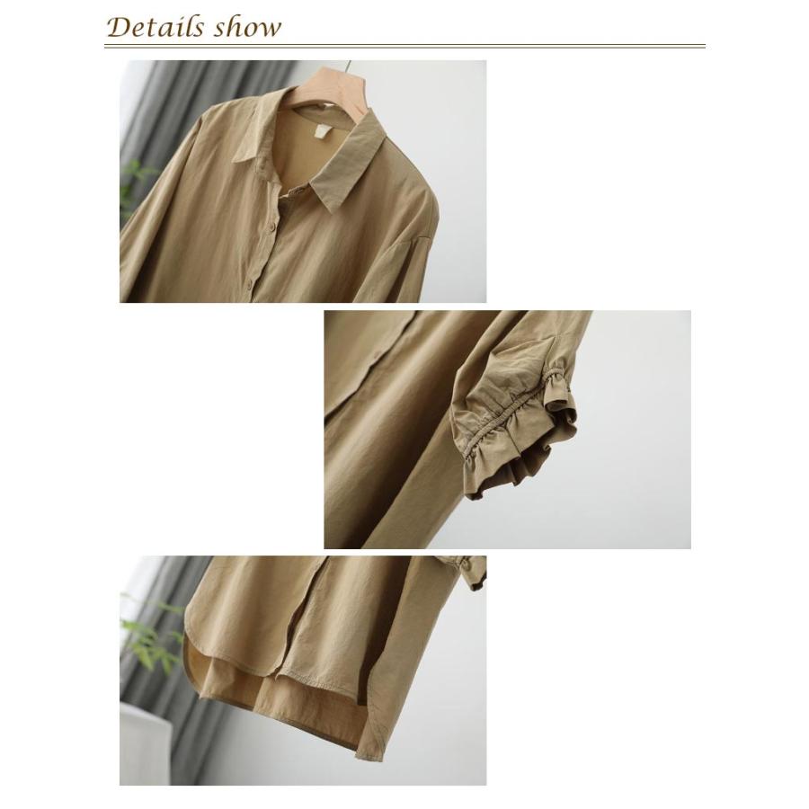 ゆったり バルーンスリーブ 七分袖 普段着 七分袖 パフスリーブ 長袖 トップス レディース シャツ 春夏 襟付きシャツ 袖 ギャザー きれいめ 大き |  | 13