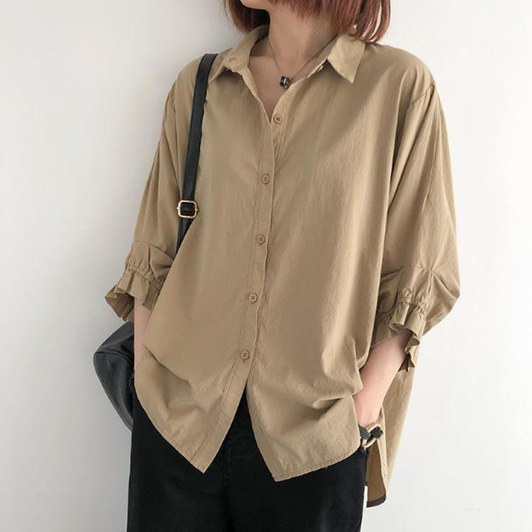 ゆったり バルーンスリーブ 七分袖 普段着 七分袖 パフスリーブ 長袖 トップス レディース シャツ 春夏 襟付きシャツ 袖 ギャザー きれいめ 大き |  | 03