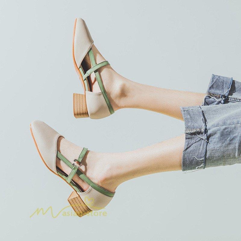 Olシューズ履きやすい太めヒールパンプス疲れない美脚痛くない無地春レトロ風サンダルきれいめ通勤韓国ファッション21 上品