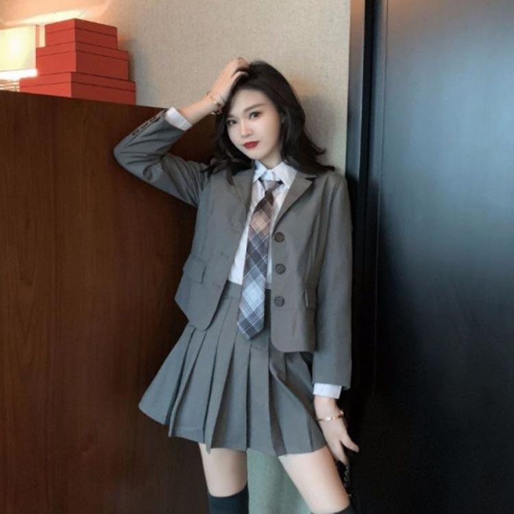 ブレザー ジャケット 上下セット ネクタイ 女の子 4点セット 制服 JK制服 プリーツスカート 学生 制服 長袖 おしゃれ 4点セット スクール 女｜chobo｜03