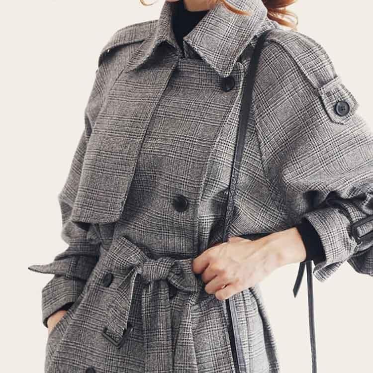 送料無料ベルト付き チェック柄 トレンチコート イギリス風 レディース