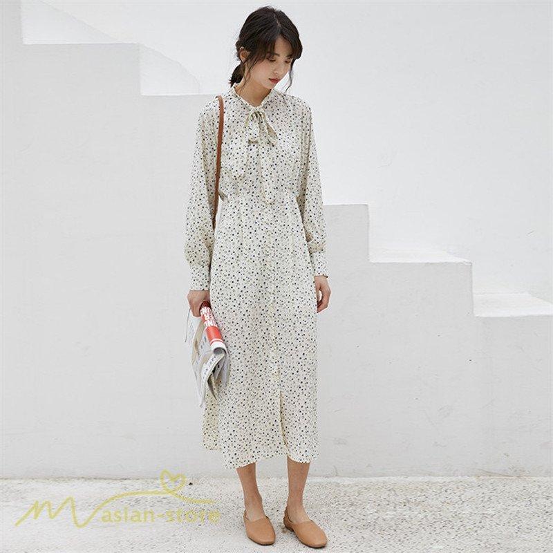 お気に入り ワンピース レディース 着痩せ 長袖 小花柄 フリーサイズ レトロ風 カジュアルワンピ 春夏 新作 おしゃれ コーデ フランス風 きれいめ フェミニン ワンピース カラー 写真色 Www We Job Com