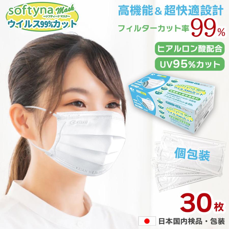 マスク 不織布 30枚 個包装 プリーツマスク ホワイト 三層構造 立体