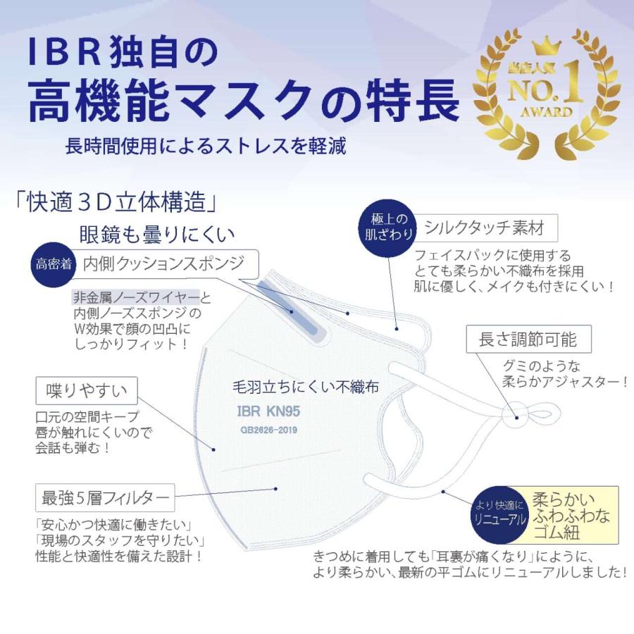 KN95 高機能マスク ベーシック Lサイズ 20枚 1cm大きい 個別包装