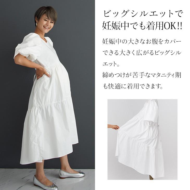 授乳ホワイトボリュームワンピース マタニティ服 授乳服 マタニティワンピ 授乳ワンピ ティアード パフスリーブ ホワイト コットン100 妊婦 産前産後 春夏秋 n17 マタニティウェア授乳服安いchocoa 通販 Yahoo ショッピング