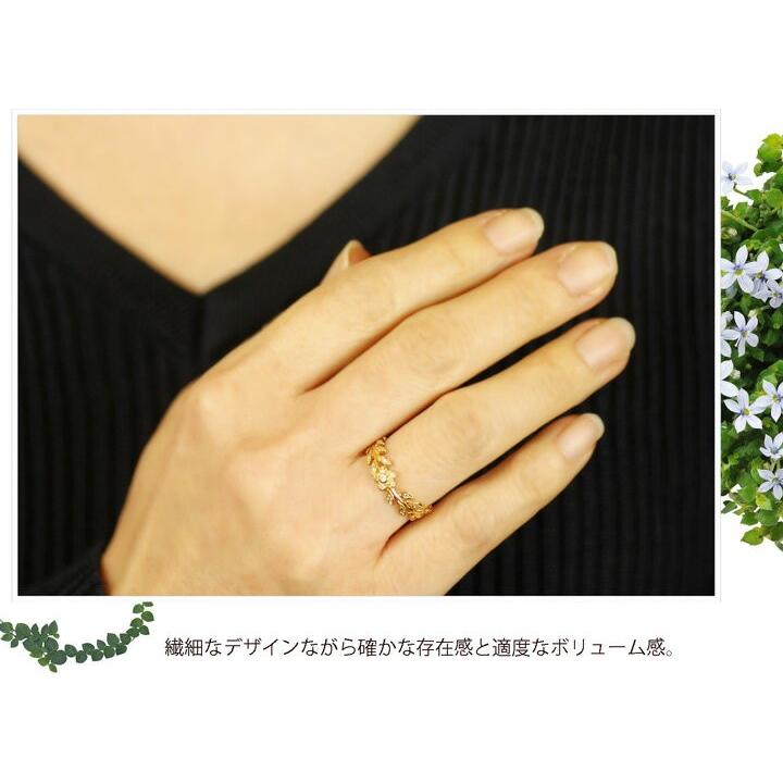 フラワー リーフ ボタニカル リング K18 0.17ct 花 葉っぱ 