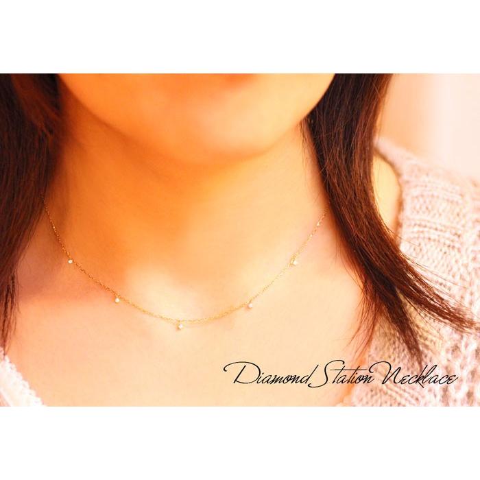 ダイヤモンドネックレス K18イエローゴールド 0.18カラット ステーション ダイヤモンドネックレス K18イエローゴールド 0.18カラット