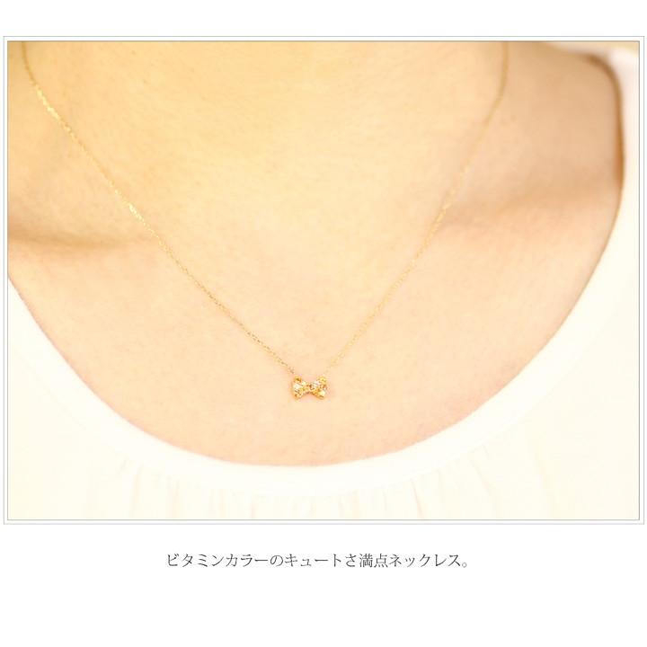 ネックレス レディース リボン パヴェ オレンジ サファイア イエロー 