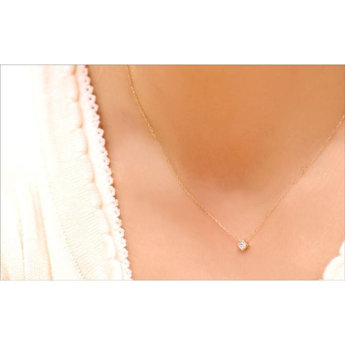 プリンセスカット ダイヤモンド ネックレス レディース K18 YG PG WG 