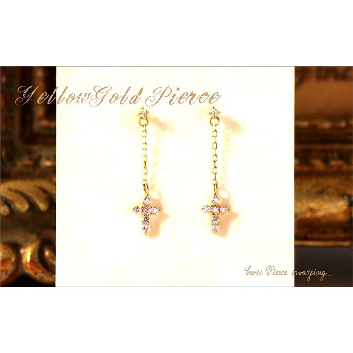 K18WG ダイヤモンド フックピアス 0.18ct クロス