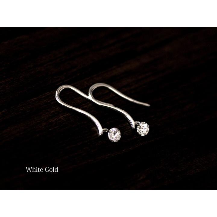 オシャレ ピンクゴールド ダイヤモンド 0.2ct フック ピアス K18 pg