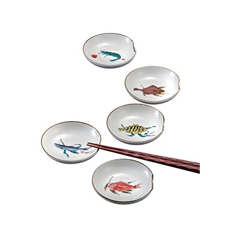 高評価！九谷焼 3号箸置小皿 揃 魚文 (化粧箱入) K5-17 食器、グラス
