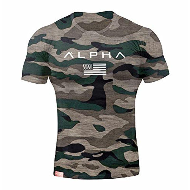 芸能人愛用 ジムtシャツ ストレッチ 半袖 細身 フィットネス トレーニング 筋トレ スポーツ おしゃれ メンズ 速乾性 L 迷彩