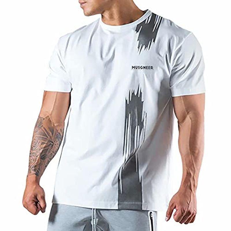 Musgneer ジム Tシャツ メンズ ストレッチ 半袖 フィットネス オーバーサイズ おしゃれ トレーニング スポーツ 女の子向けプレゼント集結 5分袖 筋トレ