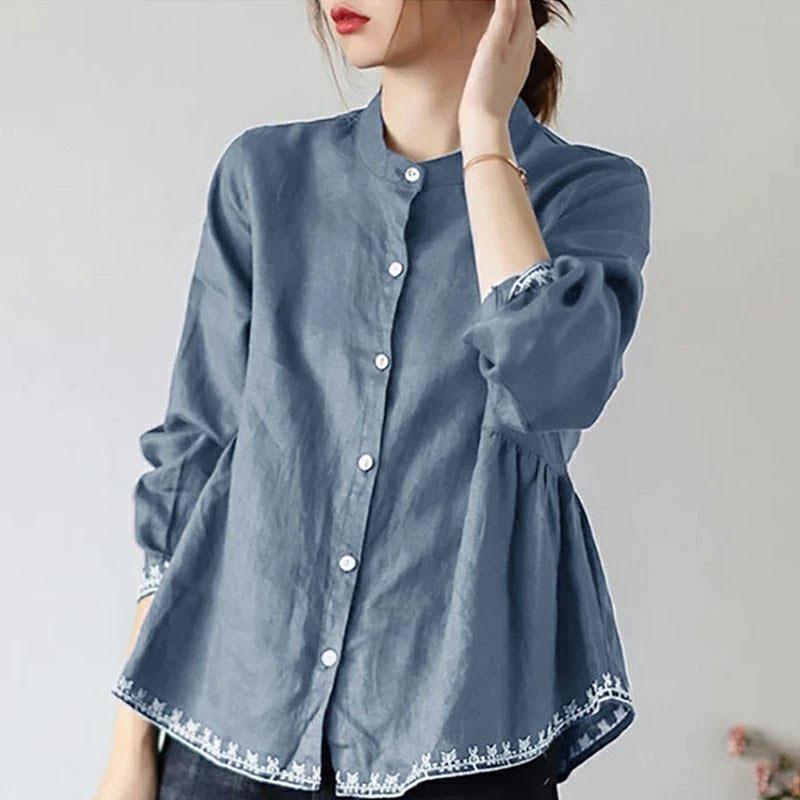 年間定番 ブラウス レディース シャツ 綿麻シャツ 前開き 七分袖 ゆったり おしゃれ ゆるシルエット フォーマル エレガント 夏 秋 通勤 カジュアル ナチュラル Www Bgcfauquier Org