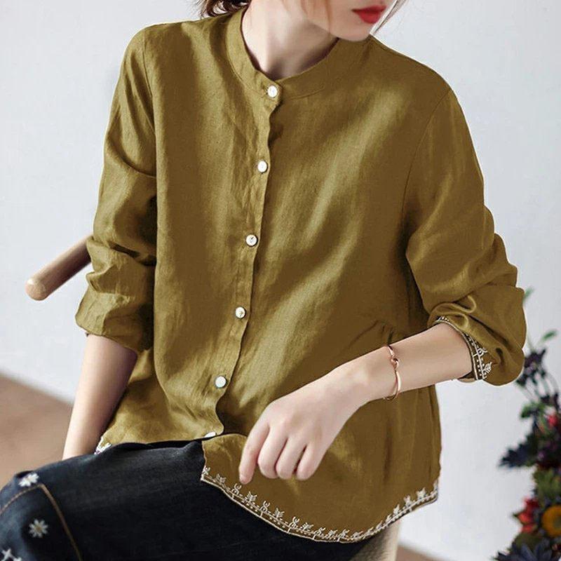 年間定番 ブラウス レディース シャツ 綿麻シャツ 前開き 七分袖 ゆったり おしゃれ ゆるシルエット フォーマル エレガント 夏 秋 通勤 カジュアル ナチュラル Www Bgcfauquier Org