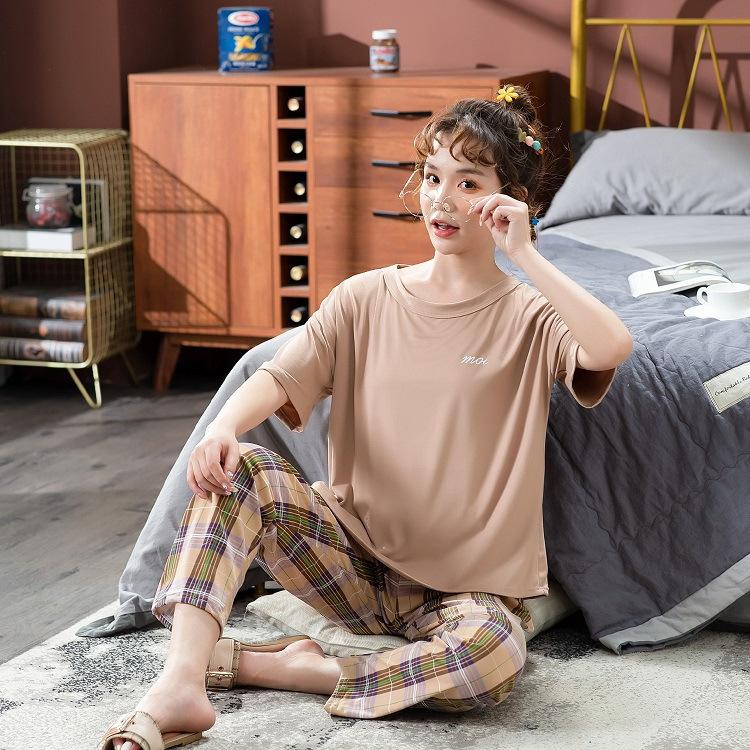 パジャマ レディース ルームウェア 春夏 セットアップ ゆったり 綿 半袖 女性 上下セット チェック柄 可愛い ロングパンツ 韓国風 寝巻き 部屋着 超人気高品質