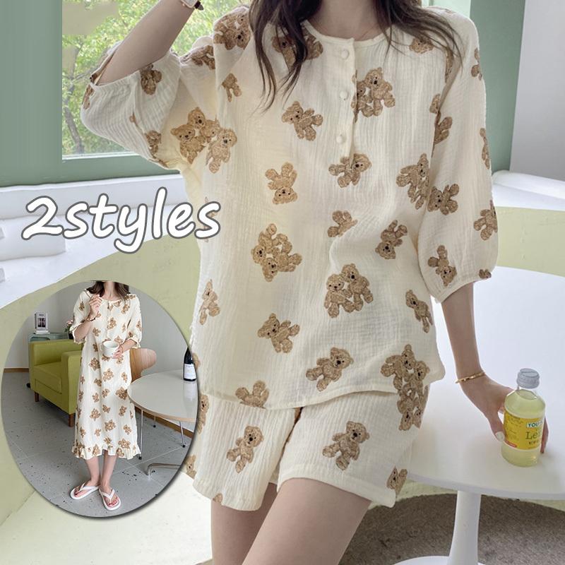 パジャマ レディース リネンガーゼ リトル熊 半袖 コットン ワンピース 可愛い 軽い 夏 寝間着 入院 大人用 レディース 大きいサイズ ルームサプリ 快適 F Chocooto 通販 Yahoo ショッピング