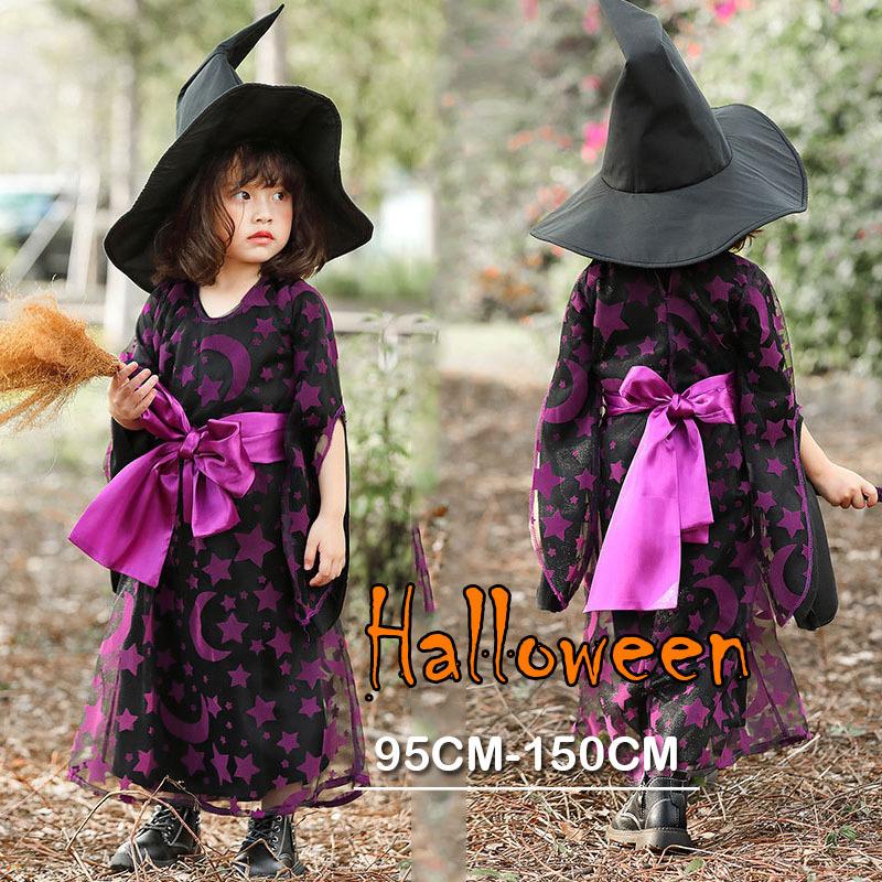 ハロウィン 女の子 コスプレ 子供 150 魔女 ドレス 帽子 セット - 2
